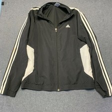 Adidas Men's Track Jacket Size L Black White Lightweight Zip-Up Vintage
