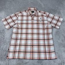 Browning Shirt Mens XL Orange Gray Plaid Short Sleeve Button Front Hunting