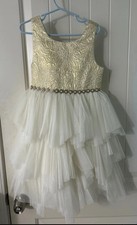 American Princess Dress Girls 6x/7 White Gold Floral Tulle Formal Party dress