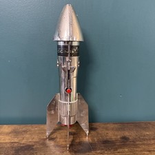 Vintage Astro Rocket Ship Metal Bank Finance Space Coin Bank Works No Key CCCB