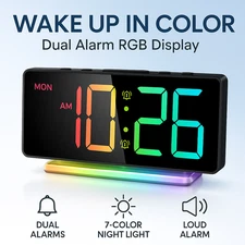 Loud Alarm Clock for Heavy Sleepers Adults Teens Kids, RGB Digital Bedside Clock