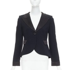 EMPORIO ARMANI black satin peak lapel cropped tuxedo blazer IT40 S