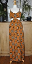 New Shein Brown Boho Geo Print Tie Back Cami Midi Dress Womens Size S