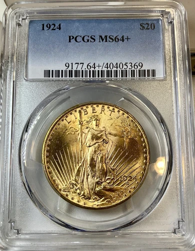 1924 PHILADELPHIA $20 ST. GAUDENS GOLD COIN SLABBED PCGS MS 64+ PLUS