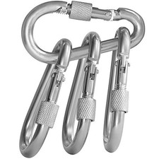 4 Pack Carabiner Hooks Hammock Locking Solid Metal D Clips with Heavy silver