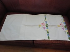 Pair Vintage Pillow Cases Hand-Embroidered Applique Flowers 28 1/4" X 19"
