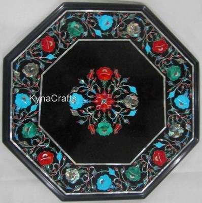 Marquetry Art Corner Table Top with Inlay Work Vintage Look Marble Coffee Table