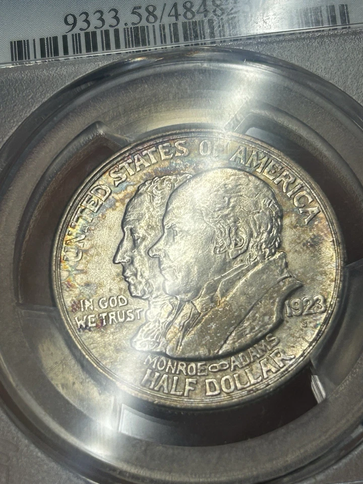 1923 S Monroe Commemorative Half Dollar PCGS AU58 Toned Toning Everyman  - Image 3 of 4