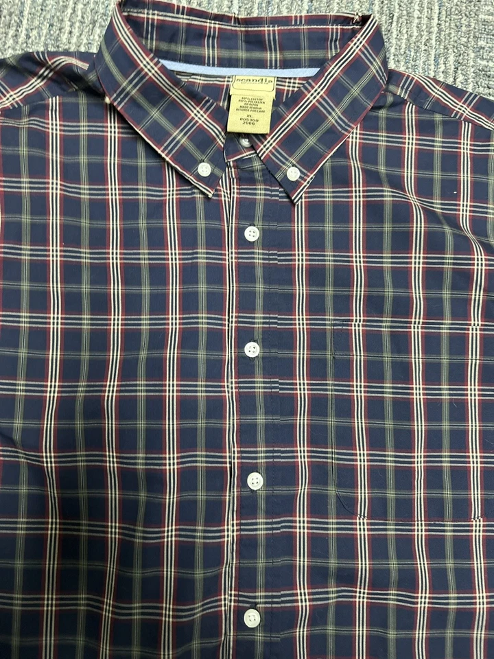 Scandia Woods Men's Size XL Navy Burgundy Plaid Button Down Dress Shirt - Image 4 of 4