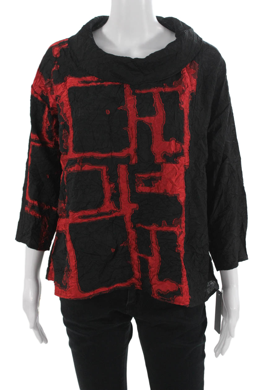Sydney Women Tunic Blouse Black Mock Neck 3/4 Sleeve Geometric Size SFree Shipping in US $100+ Orders | $6.95 Orders Below