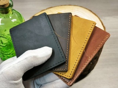 Genuine Crazy Horse Leather Card Holder Slim Wallet Unisex Minimalist Case