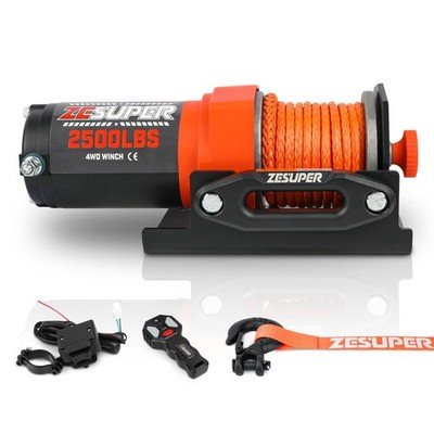 Electric Winch 2500lb 30ft Synthetic Rope 12V DC Waterproof Remote Wireless
