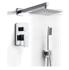 Chrome Shower System 10 Inch, Rain Shower Head with Handheld Spray, Luxury