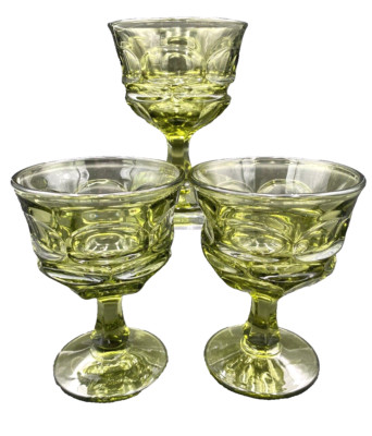 3 Vtg. MCM Fostoria ''Argus Green'' Sherbet/Champagne Glasses, 5.1'', Henry Ford