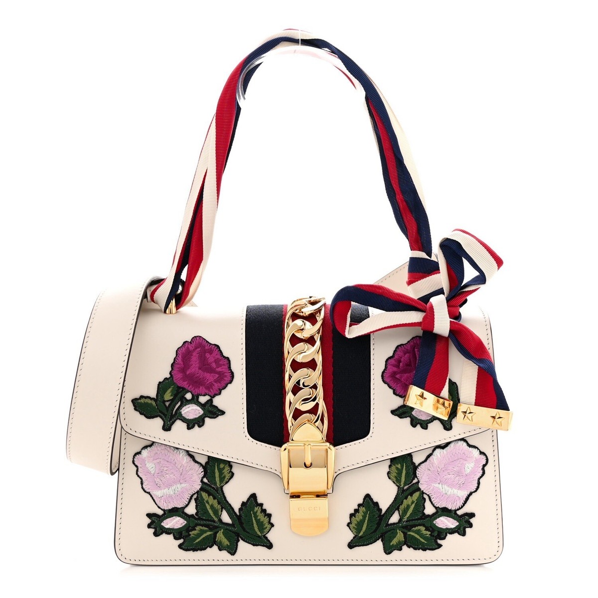 Gucci Sylvie Shoulder Crossbody Bag Embroidered Flowers