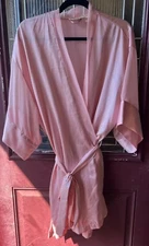 Vintage Victoria's Secret Gold Label Kimono Robe OS Pink Silky Sheer Sleeves