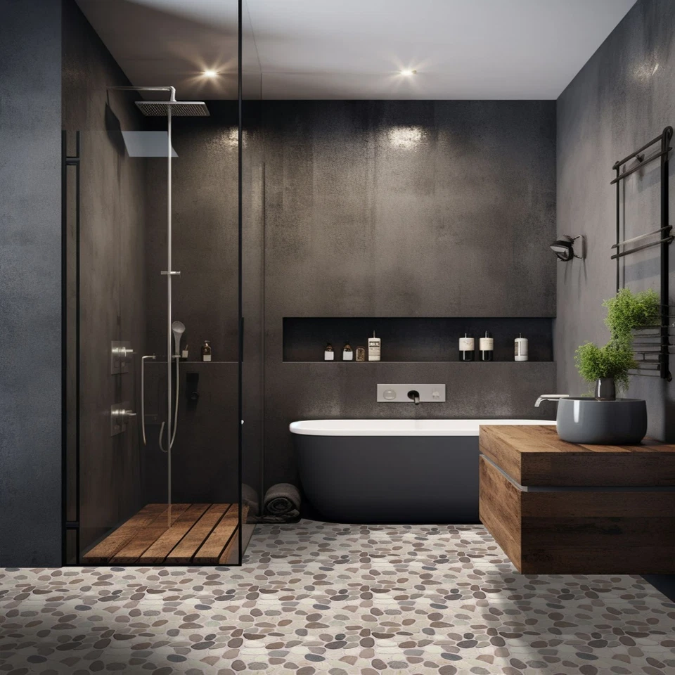 Capucino Sliced Pebble Mosaic Bathroom Wall Backsplash Floor Tiles ($10.33/SqFt) - Image 2 of 4