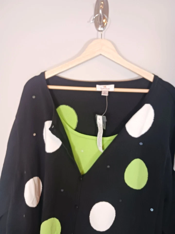 Quacker Factory Polka Dot Sequin 3/4 Length Sleeve Button Cardigan Size 3X NWT - Image 3 of 4