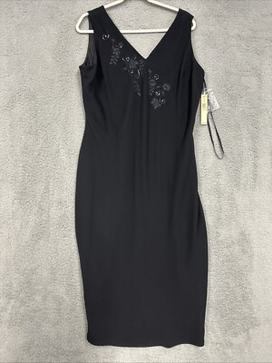 Amanda Smith Dress Womens 16 A Line Black Midi Sleeveless Beaded Cocktail Party