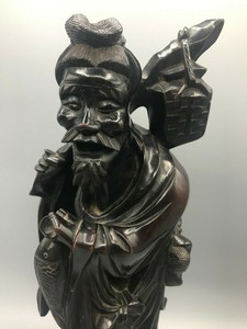CHINESE ASIAN HAND CARVED ROOT WOOD STATUE FISHERMAN FIGURINE 15"H