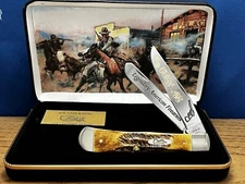 CASE XX #002 Colt .45 PEACEMAKER BONESTAG Trapper Knife Deep Etched Blades NEW