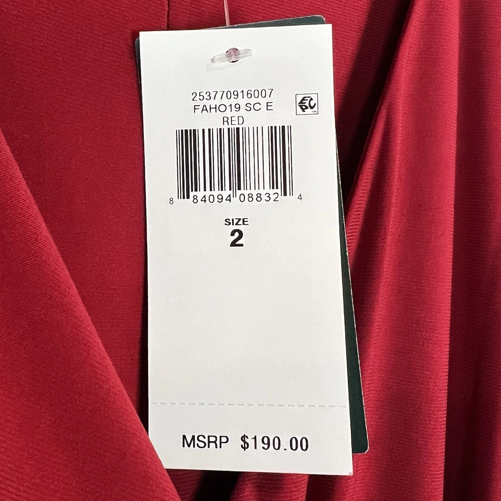 VALENTINO Abito rosso Lauren Ralph Lauren taglia 2 manica svasata scollo a V spilla nuovo con etichetta