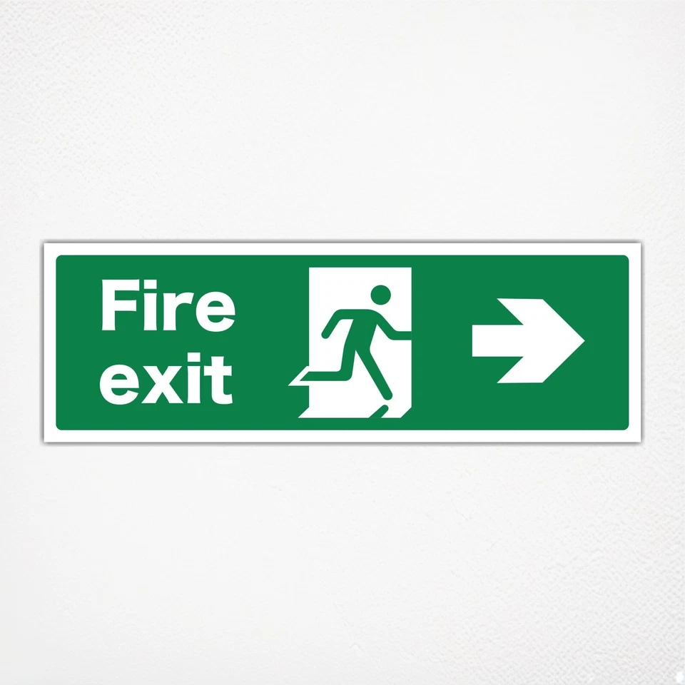 SEZ DESIGN Feuerausgang rechts Vinyl Aufkleber Schild 100mm x 300mm Notausgang Tür & Wandschild