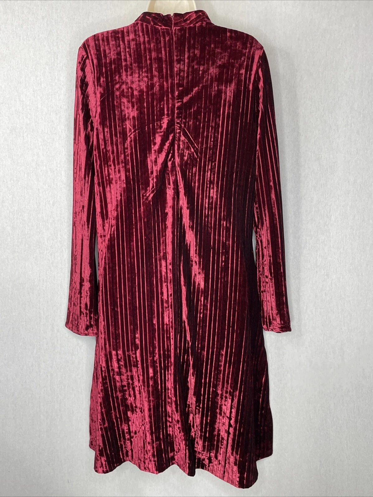 VALENTINO Abito velluto Madison Leigh taglia 16 rosso bordeaux manica lunga vacanze Natale