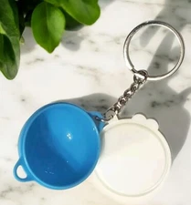 New Tupperware Keychain Pill Container Thats a Jumbo Bowl Removable Lid Blue VTG