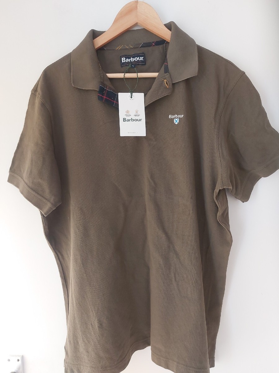Barbour Tartan Pique Mens Polo Shirt Dark Olive XL NEW WITH