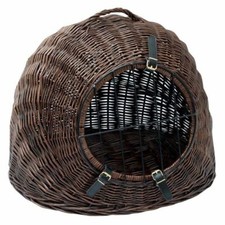 Large Wicker Cat Basket Carrier Small Dog Den Bed For Car Travel Vets in Brown