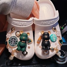 Green  Black Bear Shoes Charm Set with Chains
