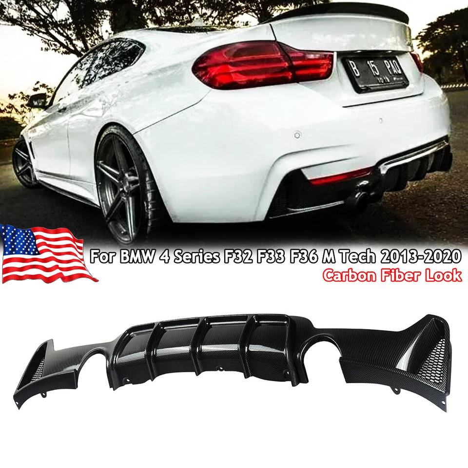 Carbon Look Rear Lip Dual Exhuast Diffuser For BMW F32 F33 F36 435i M Tech 2013+ - Image 2 of 4
