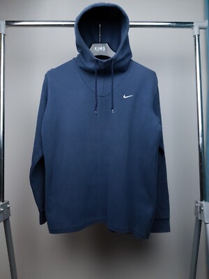 Vintage Nike Blue High Neck Hooded Sweater Ninja Y2K Drill Hoodie Mens M size