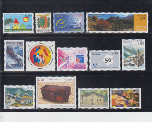 FRENCH ANDORRA 1999 COMPLETE YEAR SET WITH ALL THE STAMPS MINT MNH - Afbeelding 1 van 1