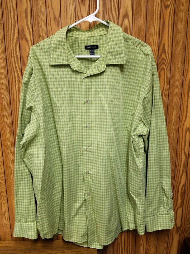 Lote de 3 Camisas de Vestir VAN HEUSEN Para Hombres XL L/S Cuadros Negro Verde Lima Verde Oscuro Foto 4 de 4