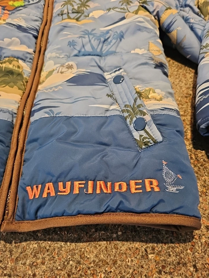 Disney Moana Wayfinder Maui Kids 7/8 Zip Up Puffer Jacket Blue Embroidered EUC - Image 2 of 4