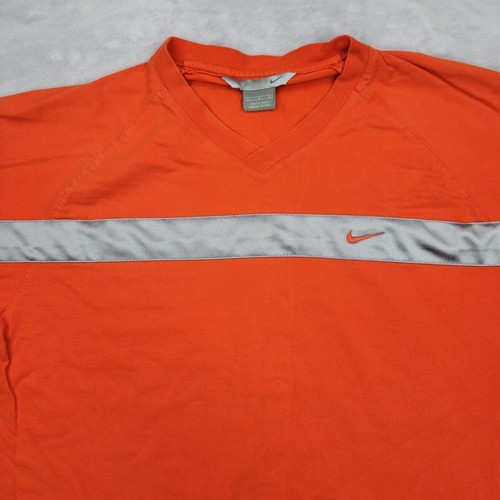 Vintage Nike Shirt Men Large Basic Swoosh Reflective Stripe 90s Y2K Orange Adult - 第 2/9 張圖片