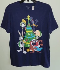 Old Navy Adult Men's SMALL Short Sleeve Looney Tunes Christmas T-Shirt #21123