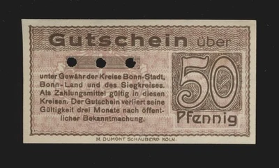 BONN 50 Pfennig 1918 ohne KN MUSTER Verkehrsausgabe Notgeld SELTEN (490N - Bild 1 von 2