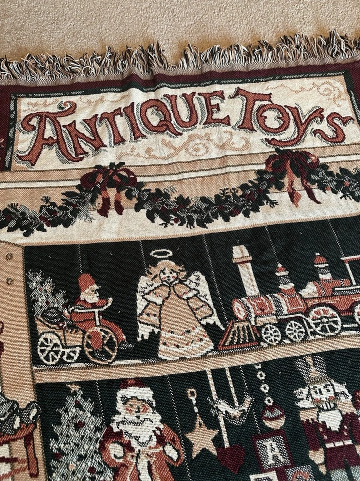 Vtg Fieldcrest Christmas ANTIQUE TOYS Tapestry Woven Throw 46” X 68”   #M-2043 - Image 3 of 4