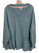 Isaac Mizrahi Live Sweater Sz 2X V-Neck Pullover Ocean Breeze Cotton Rayon