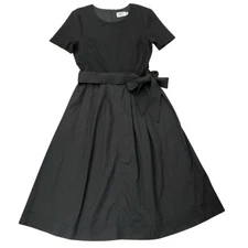 Eliza J Midi Dress Womens 12 Black Fit & Flare Bow Detail Pleated Minimalist 