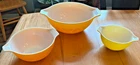Vintage PYREX Sunflower Daisy Yellow Orange Cinderella Nesting Bowls - Set Of 3
