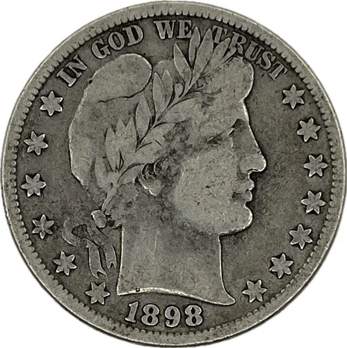 1898 Barber Silver Half Dollar in a SAFLIP® - Fine- (VG+)