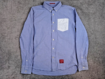Superdry Hemd Herren Large Blau Oxford Button Down Baumwolle Freizeit aufgesetzte Tasche Y2K