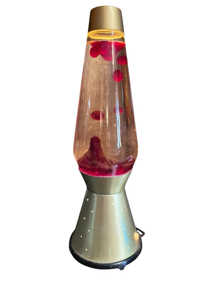 Vintage 1970s Lava Lite Lamp Gold STARLIGHT Red Wax 17" Works Great! - Image 4 of 4