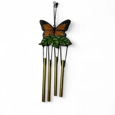 VTG Small Monarch Butterfly Wind Chime Black Orange Garden Decor Cottagecore