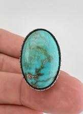 Vtg Navajo Sterling Silver Royston Turquoise Stamped Adjustable Ring 15.5g