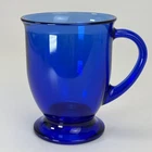 Vintage Anchor Hocking Glass Mug USA Marked Cobalt Blue 25 Footed Cup 5" 1970s
